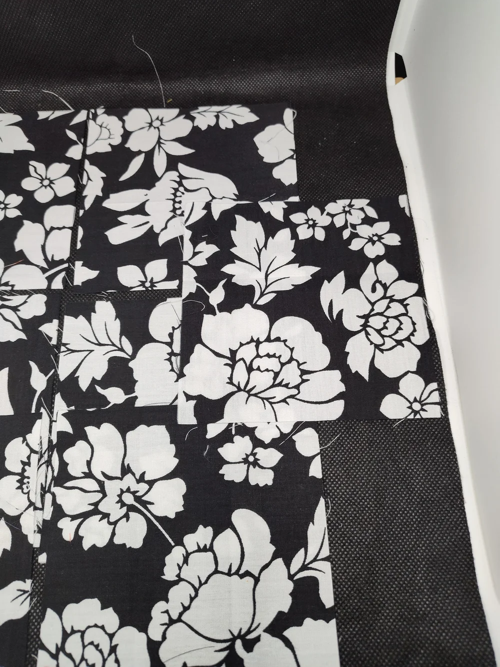 7 4.50 INCH Black Floral Cotton Fabric SQUARES